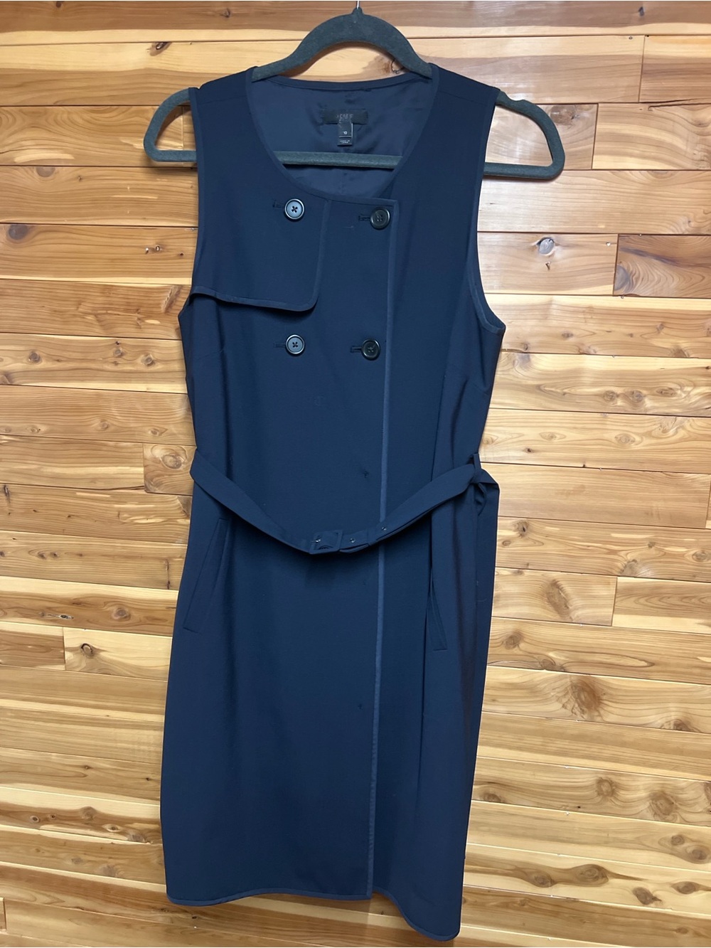 J. Crew Navy Sleeveless Double-Breasted Belted Midi Dress
